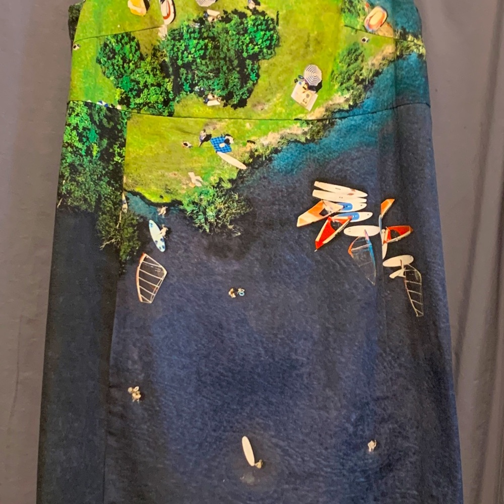 Akris Punto Beach Scenes Graphic Design, A-line, Dress with Pockets.